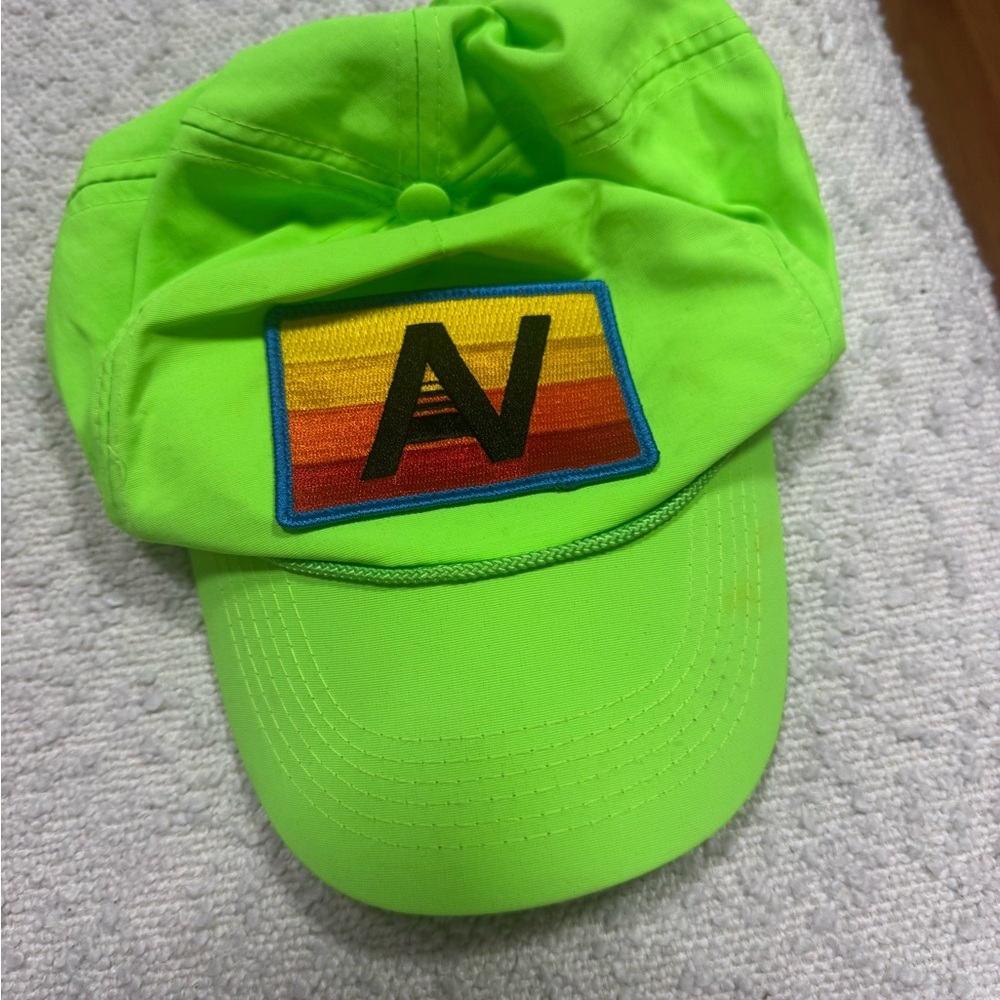 Aviation Nation Neon Green Rope Hat Retro Patch Adjustable Cap - Picture 2 of 5